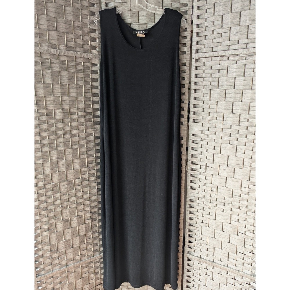 Vtg Maxi Dress Black Sleeveless Scoop Neck Stretch Sz 2X Minimalist Chic Witchy